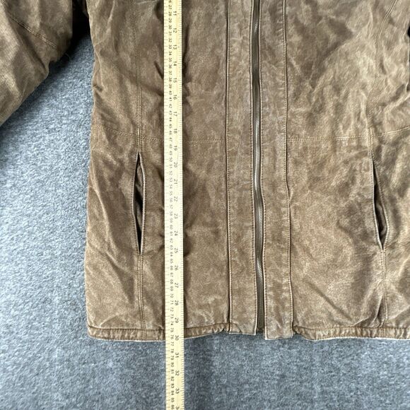 St Johns Bay Washable Suede Coat Womens Sz S 100% Leather Faux Fur Lined Hooded - Picture 10 of 10